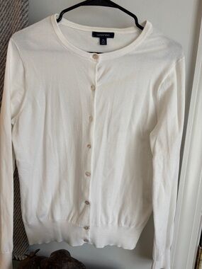 Lands' End Women's Cream Button-Front Cardigan